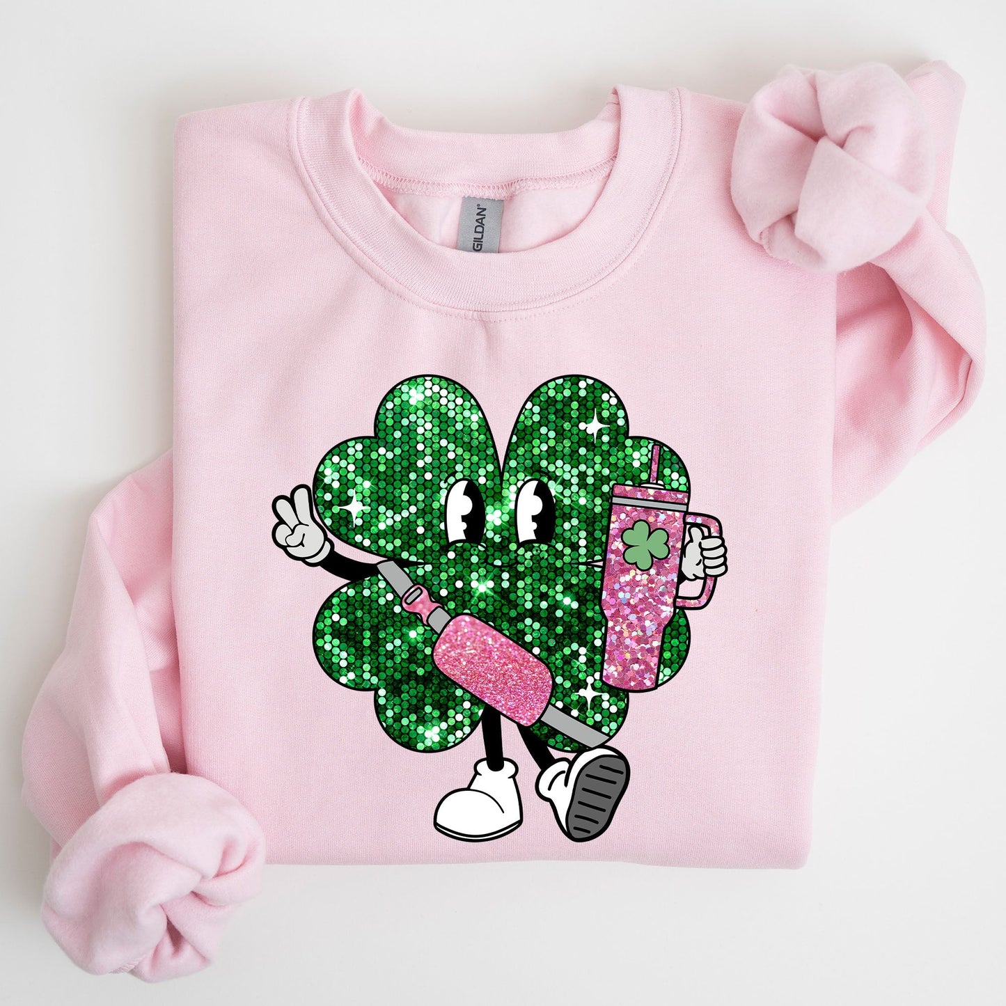 Sparkle Shamrock, Faux Glitter, Tumbler, St. Paddy's Day Clover, Lucky, Irish, Lucky Charm, St Patrick's Day Sweatshirt