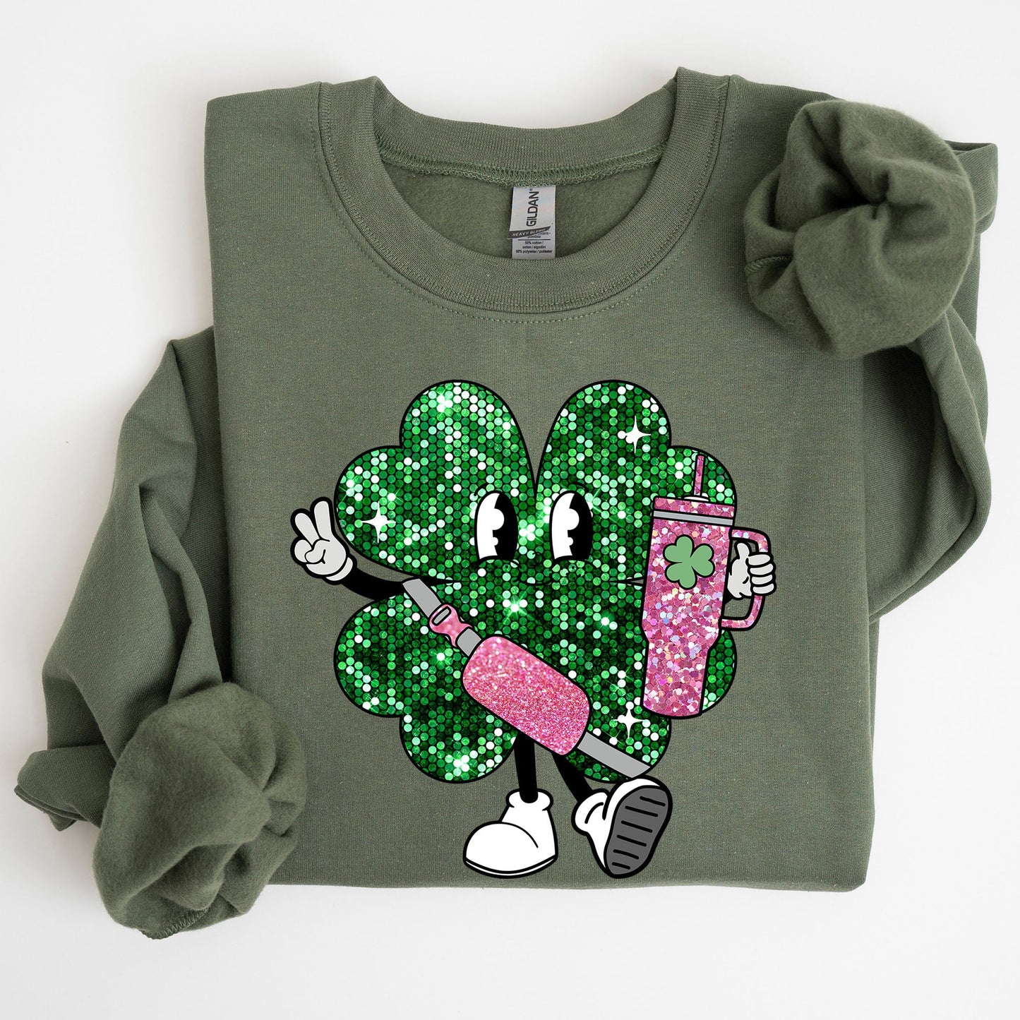 Sparkle Shamrock, Faux Glitter, Tumbler, St. Paddy's Day Clover, Lucky, Irish, Lucky Charm, St Patrick's Day Sweatshirt