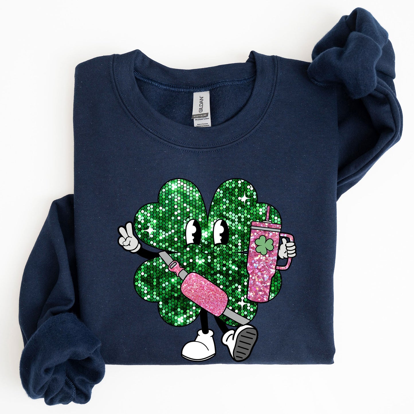 Sparkle Shamrock, Faux Glitter, Tumbler, St. Paddy's Day Clover, Lucky, Irish, Lucky Charm, St Patrick's Day Sweatshirt