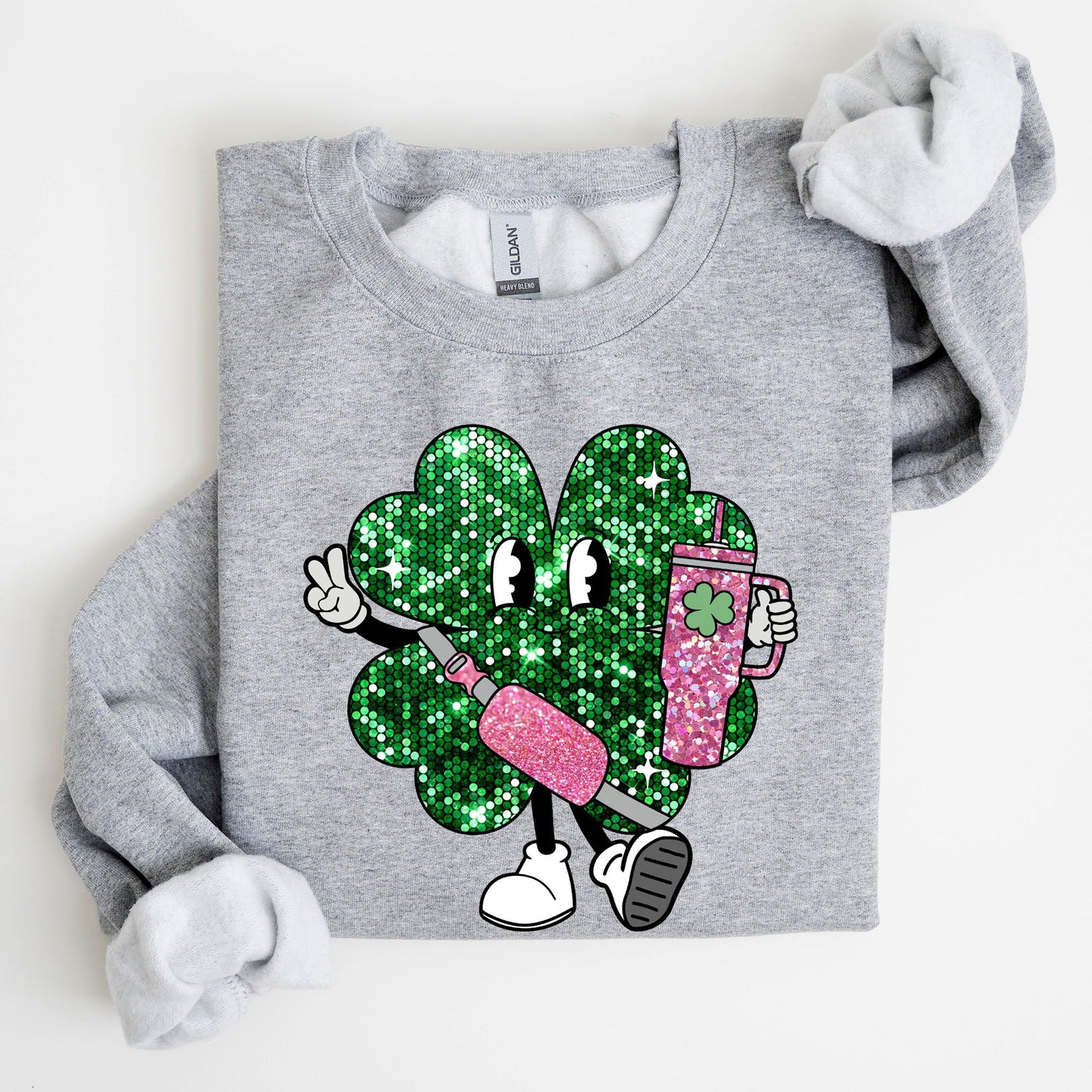 Sparkle Shamrock, Faux Glitter, Tumbler, St. Paddy's Day Clover, Lucky, Irish, Lucky Charm, St Patrick's Day Sweatshirt