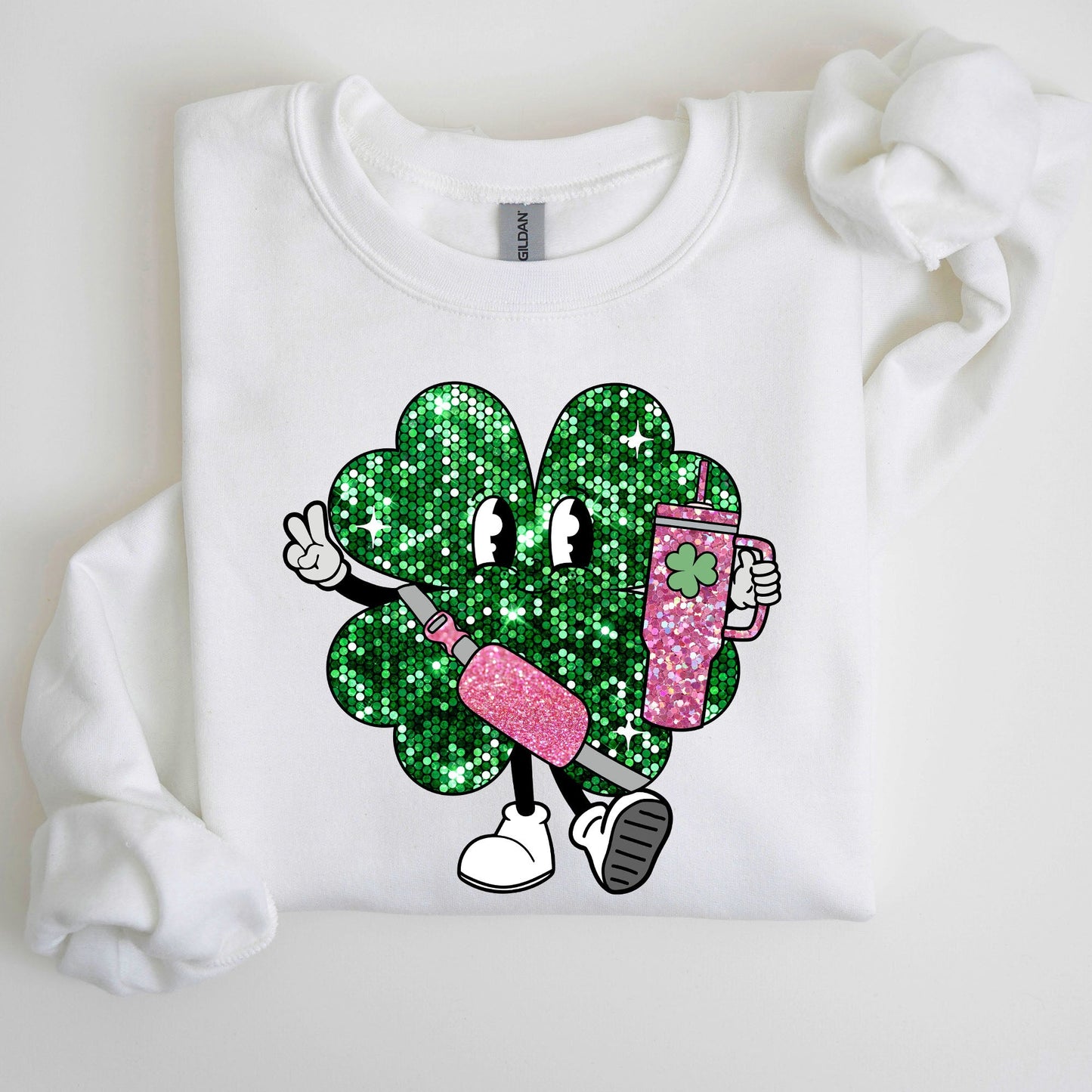 Sparkle Shamrock, Faux Glitter, Tumbler, St. Paddy's Day Clover, Lucky, Irish, Lucky Charm, St Patrick's Day Sweatshirt