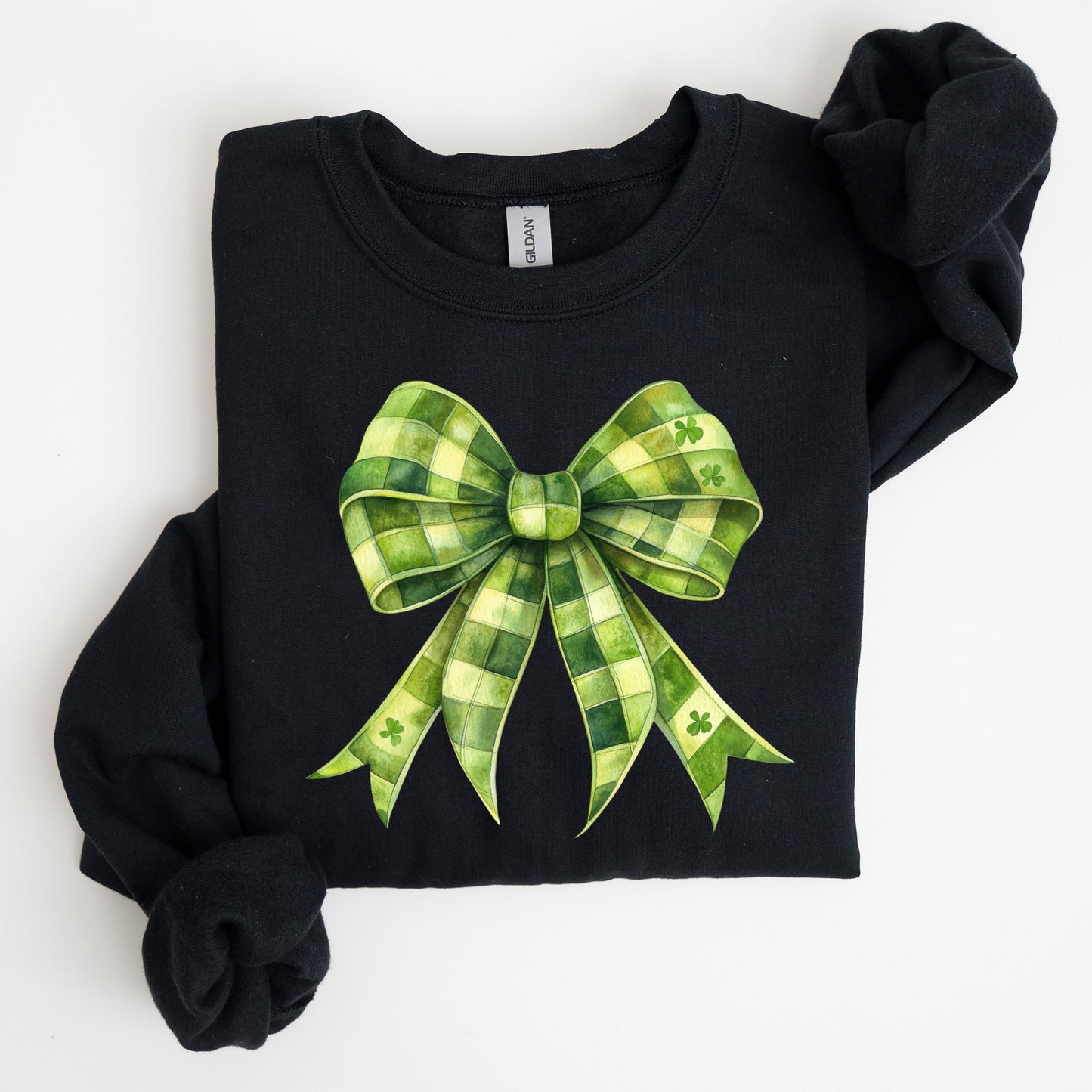 Checkered Coquette, Bow, Shamrock, Clover, Lucky, Retro, Lucky, Irish, Lucky Charm, St Patrick's Day Sweatshirt