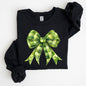 Checkered Coquette, Bow, Shamrock, Clover, Lucky, Retro, Lucky, Irish, Lucky Charm, St Patrick's Day Sweatshirt