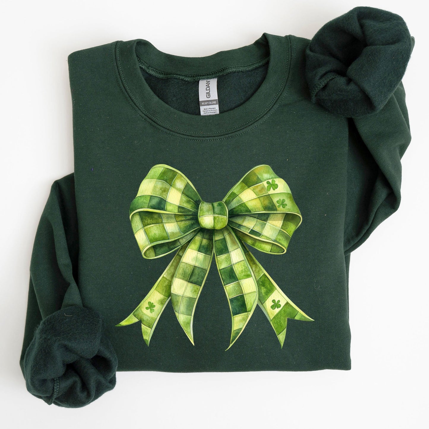 Checkered Coquette, Bow, Shamrock, Clover, Lucky, Retro, Lucky, Irish, Lucky Charm, St Patrick's Day Sweatshirt