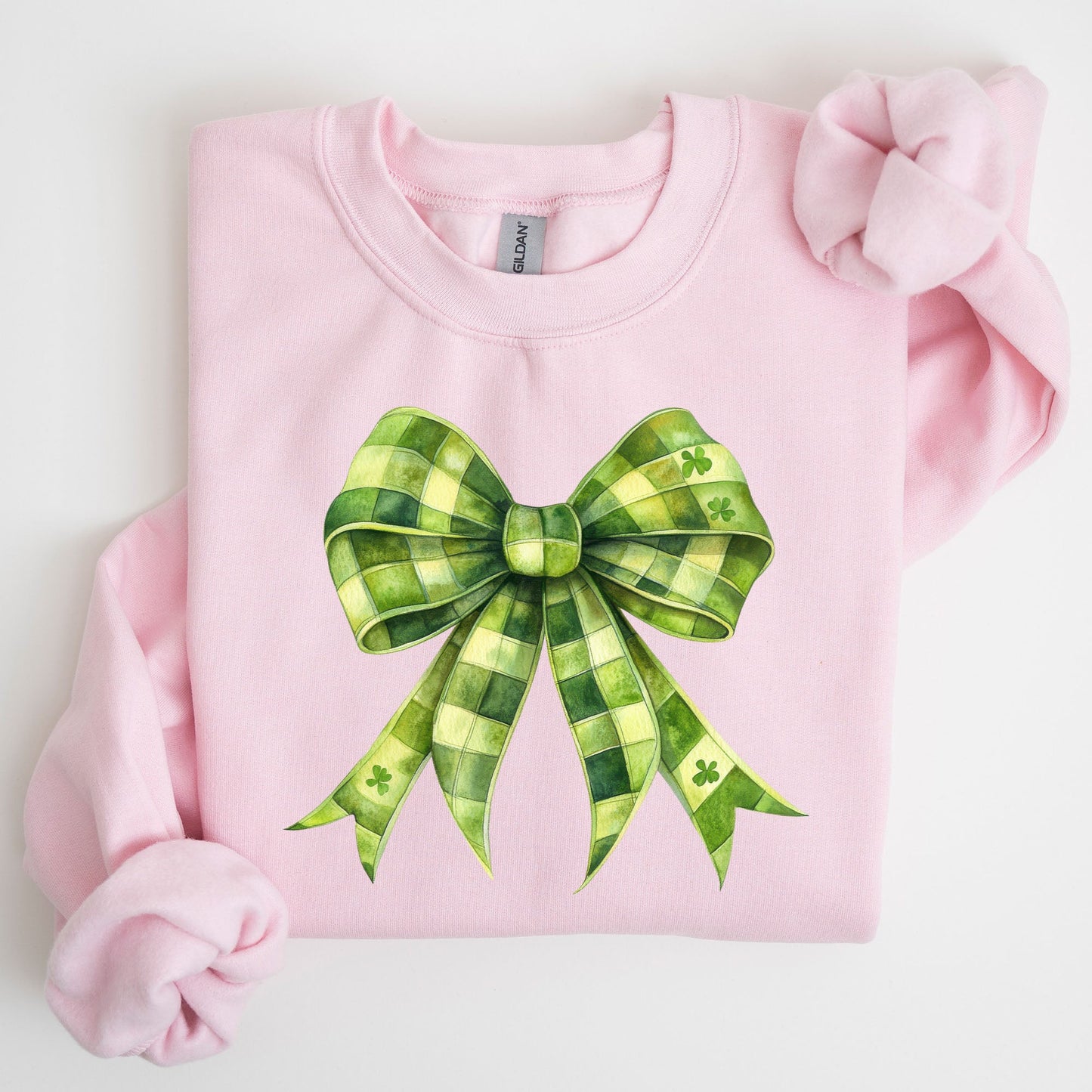 Checkered Coquette, Bow, Shamrock, Clover, Lucky, Retro, Lucky, Irish, Lucky Charm, St Patrick's Day Sweatshirt