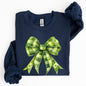 Checkered Coquette, Bow, Shamrock, Clover, Lucky, Retro, Lucky, Irish, Lucky Charm, St Patrick's Day Sweatshirt