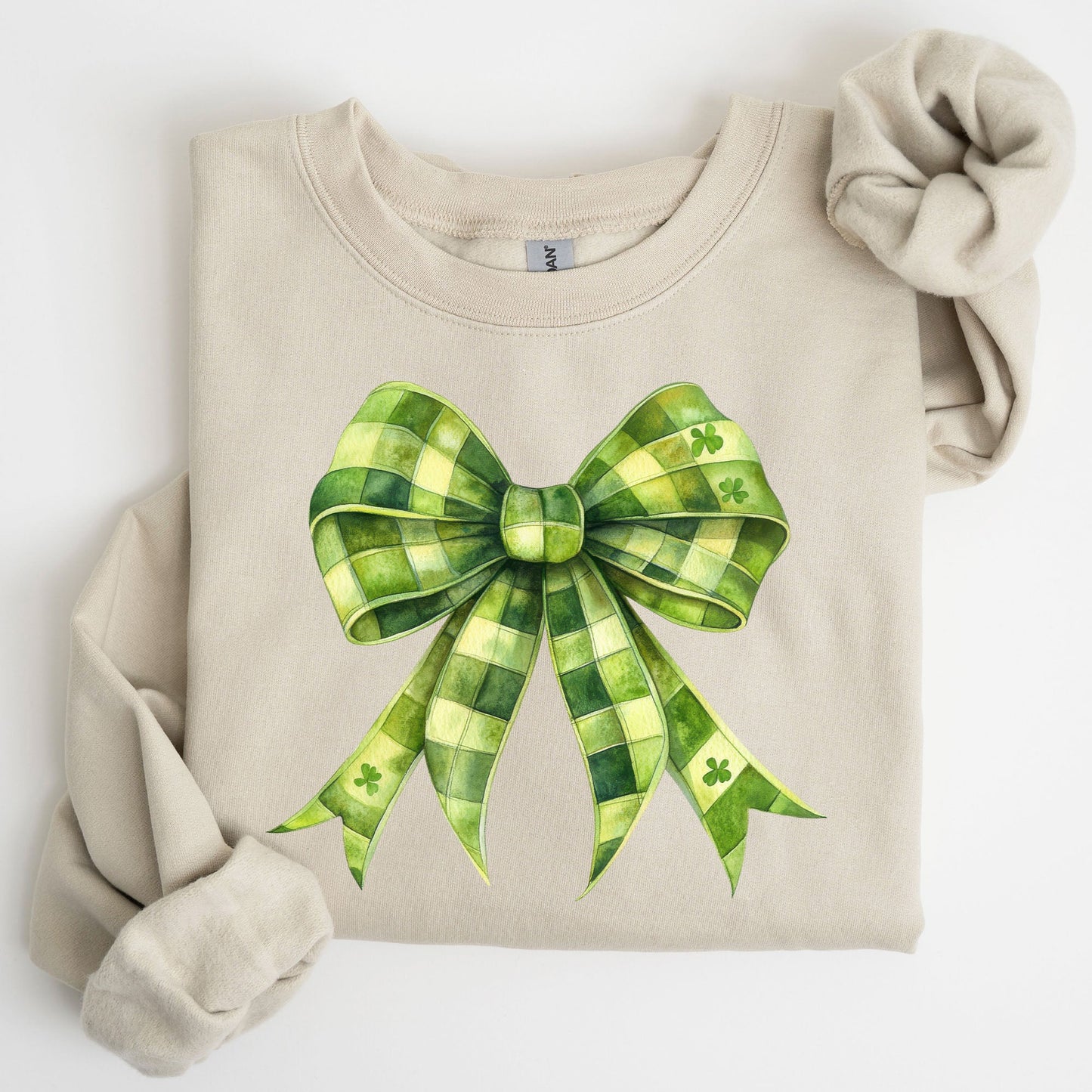 Checkered Coquette, Bow, Shamrock, Clover, Lucky, Retro, Lucky, Irish, Lucky Charm, St Patrick's Day Sweatshirt