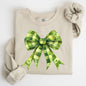 Checkered Coquette, Bow, Shamrock, Clover, Lucky, Retro, Lucky, Irish, Lucky Charm, St Patrick's Day Sweatshirt