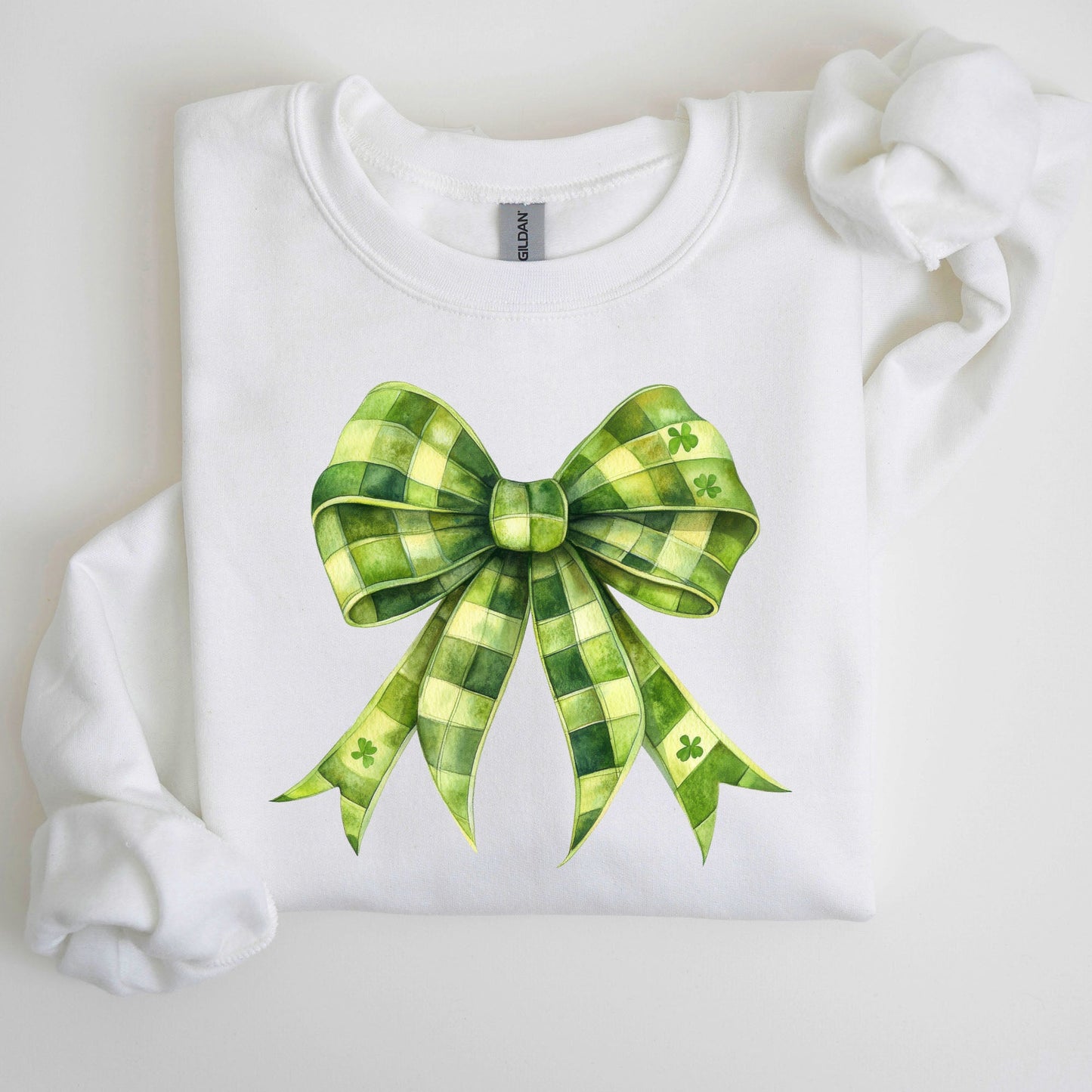 Checkered Coquette, Bow, Shamrock, Clover, Lucky, Retro, Lucky, Irish, Lucky Charm, St Patrick's Day Sweatshirt