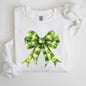 Checkered Coquette, Bow, Shamrock, Clover, Lucky, Retro, Lucky, Irish, Lucky Charm, St Patrick's Day Sweatshirt