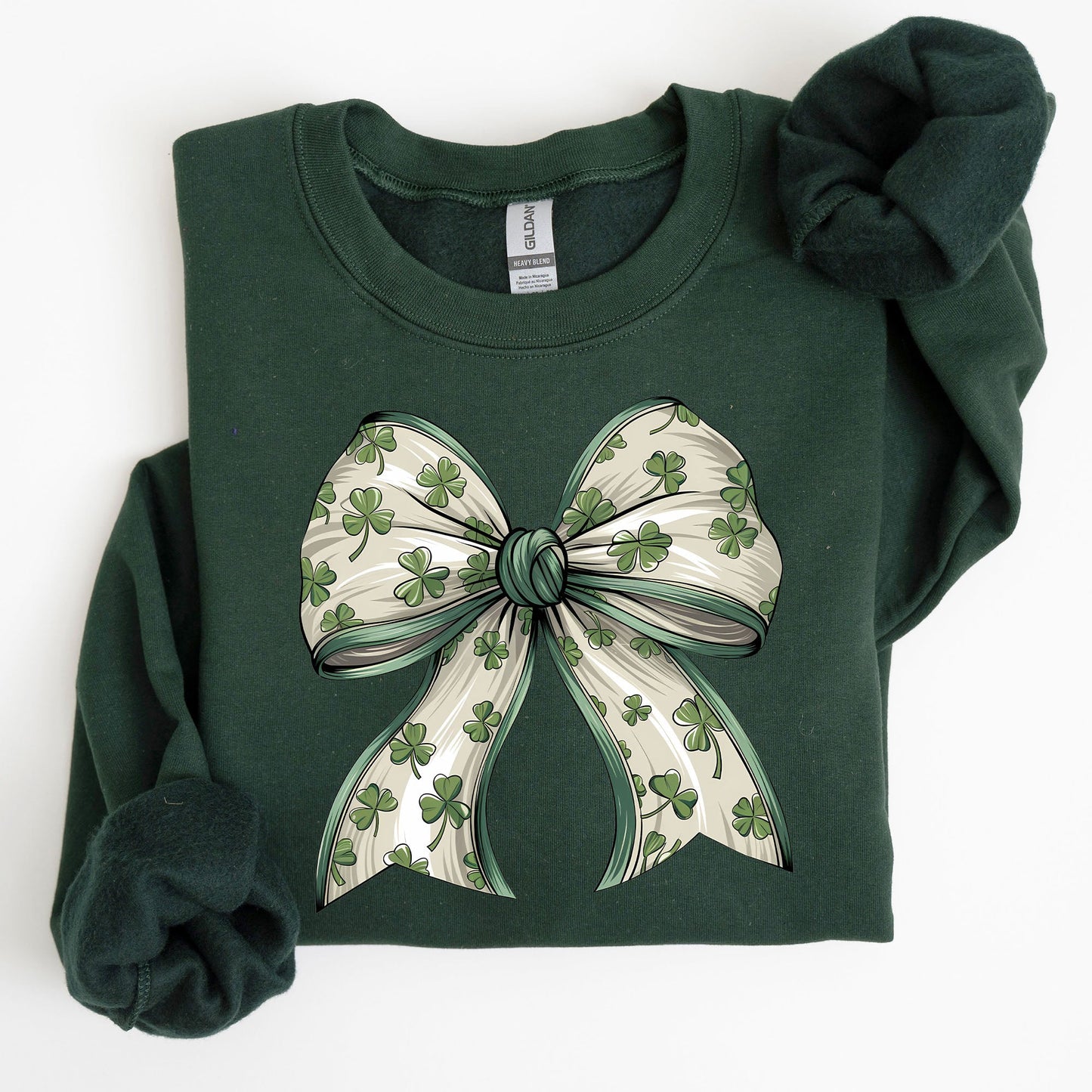 Coquette, Lucky, Bow, Shamrock, Clover, Irish, Lucky Charm, St Patrick's Day Sweatshirt