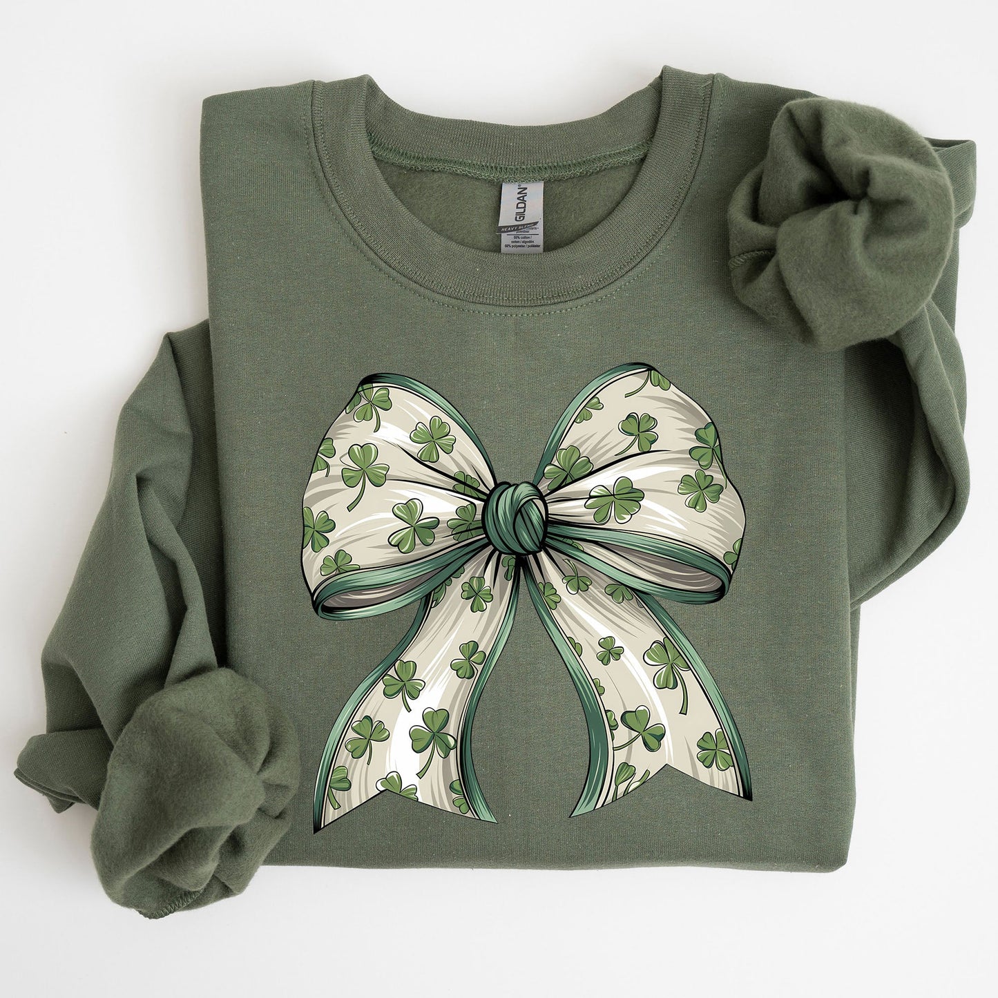 Coquette, Lucky, Bow, Shamrock, Clover, Irish, Lucky Charm, St Patrick's Day Sweatshirt