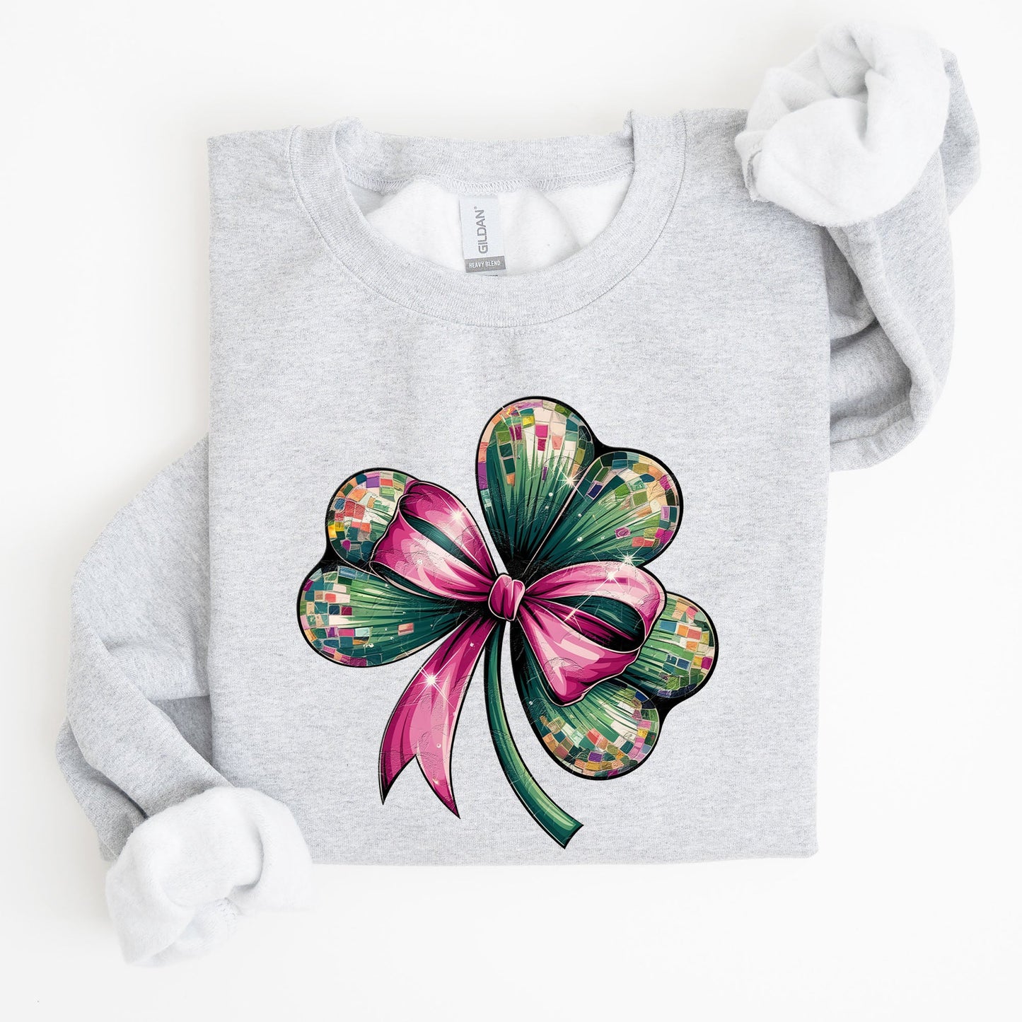 Coquette, Disco Ball, Bow, Shamrock, Clover, Irish, Lucky, Lucky Charm, St Patrick's Day Sweatshirt