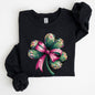 Coquette, Disco Ball, Bow, Shamrock, Clover, Irish, Lucky, Lucky Charm, St Patrick's Day Sweatshirt
