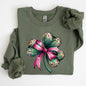 Coquette, Disco Ball, Bow, Shamrock, Clover, Irish, Lucky, Lucky Charm, St Patrick's Day Sweatshirt
