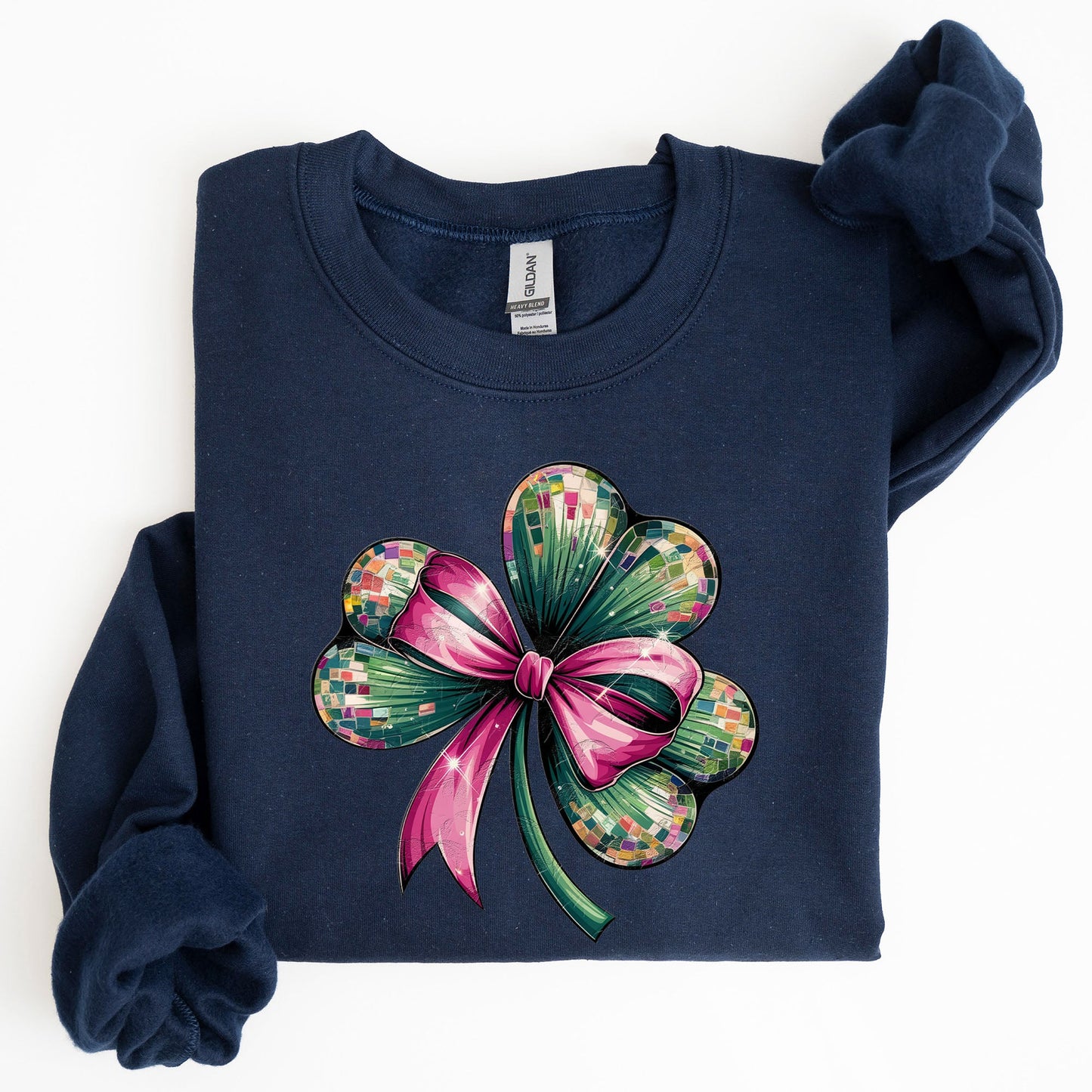 Coquette, Disco Ball, Bow, Shamrock, Clover, Irish, Lucky, Lucky Charm, St Patrick's Day Sweatshirt