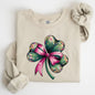 Coquette, Disco Ball, Bow, Shamrock, Clover, Irish, Lucky, Lucky Charm, St Patrick's Day Sweatshirt