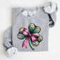 Coquette, Disco Ball, Bow, Shamrock, Clover, Irish, Lucky, Lucky Charm, St Patrick's Day Sweatshirt