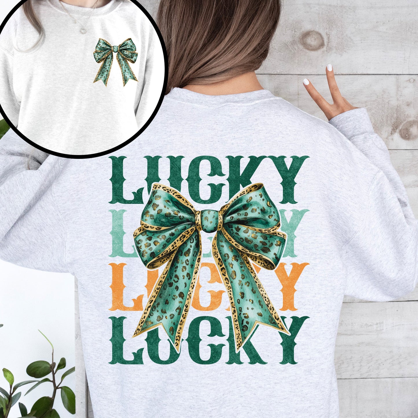 Lucky, St. Paddy's Day, Front and Back, Clover, Shamrock, Lucky Charm, St Patrick's Day Sweatshirt