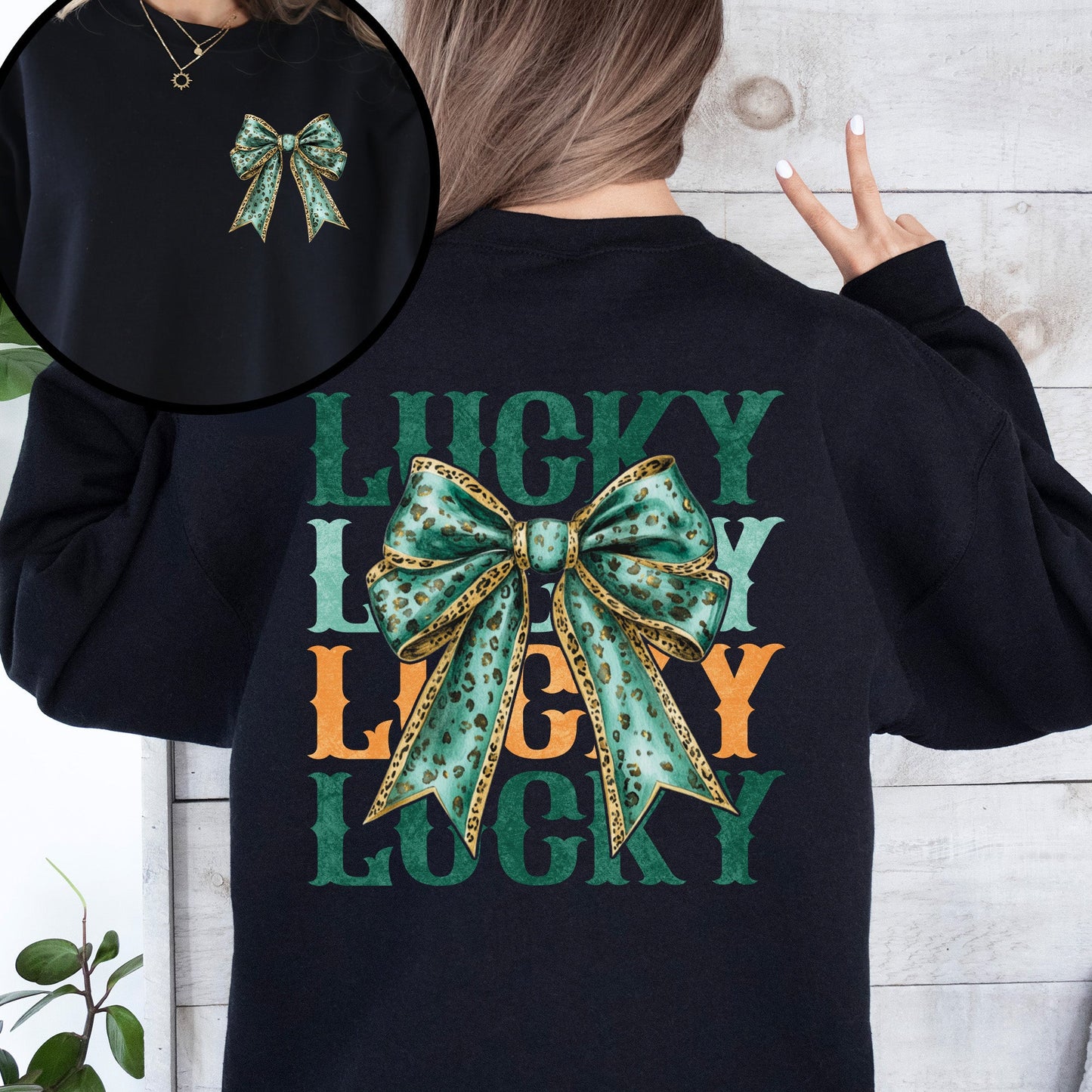 Lucky, St. Paddy's Day, Front and Back, Clover, Shamrock, Lucky Charm, St Patrick's Day Sweatshirt