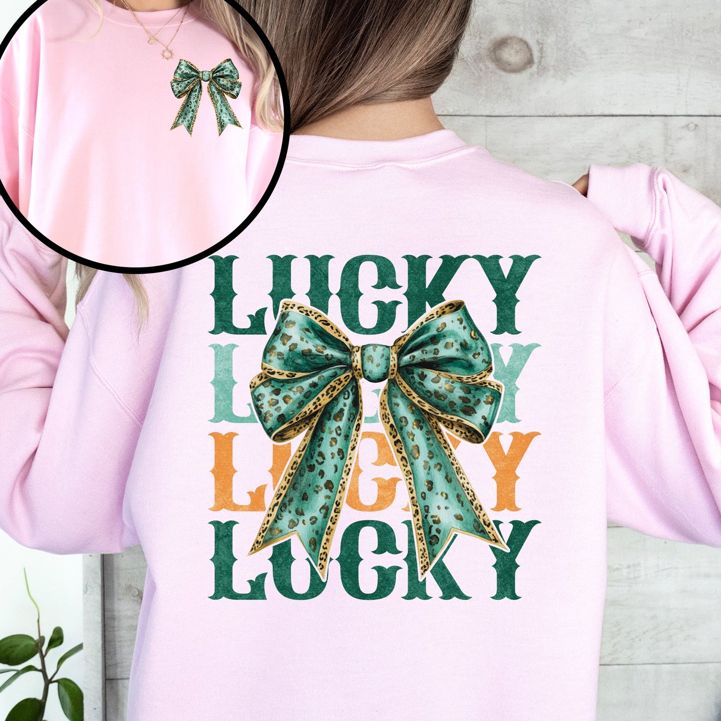 Lucky, St. Paddy's Day, Front and Back, Clover, Shamrock, Lucky Charm, St Patrick's Day Sweatshirt