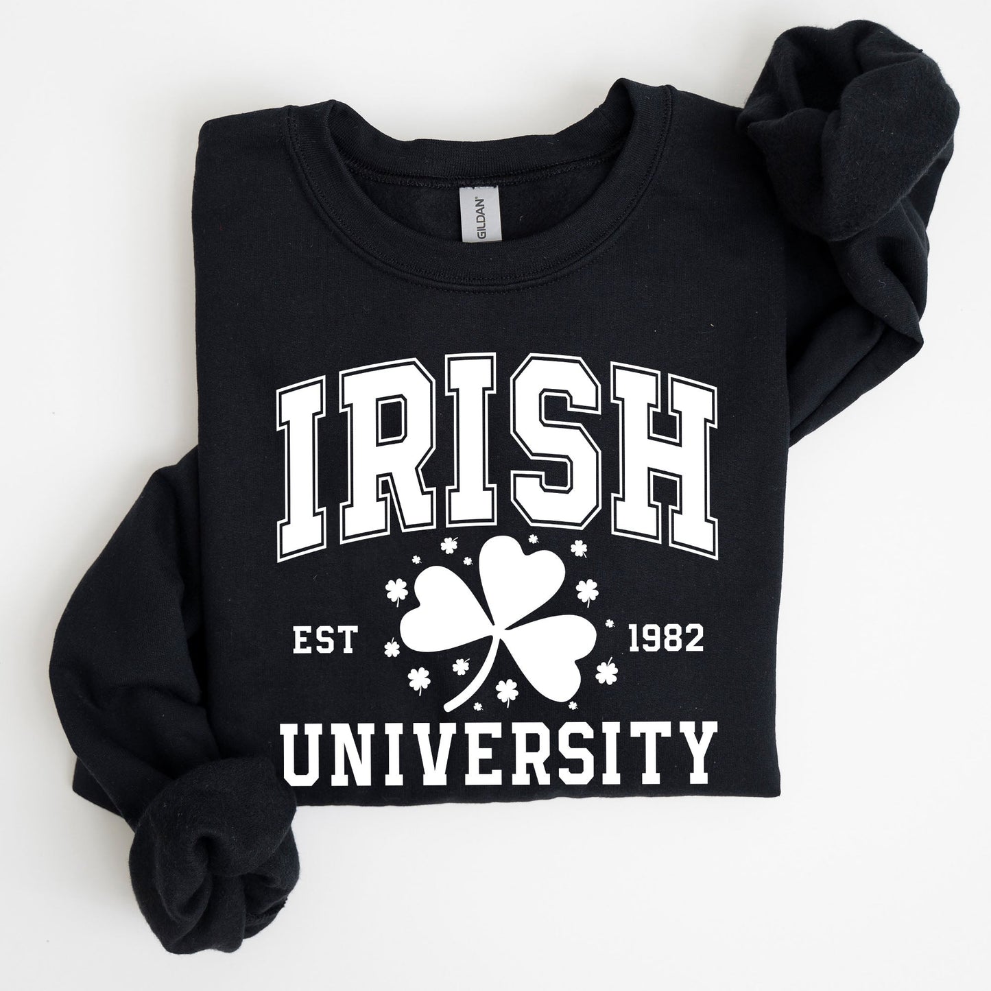 Irish University, Lucky, St. Paddy's Day, Coquette, Bow, Clover, Shamrock, Irish, Lucky Charm, St Patrick's Day Sweatshirt