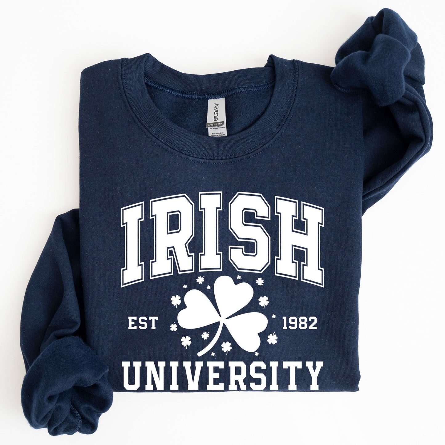 Irish University, Lucky, St. Paddy's Day, Coquette, Bow, Clover, Shamrock, Irish, Lucky Charm, St Patrick's Day Sweatshirt