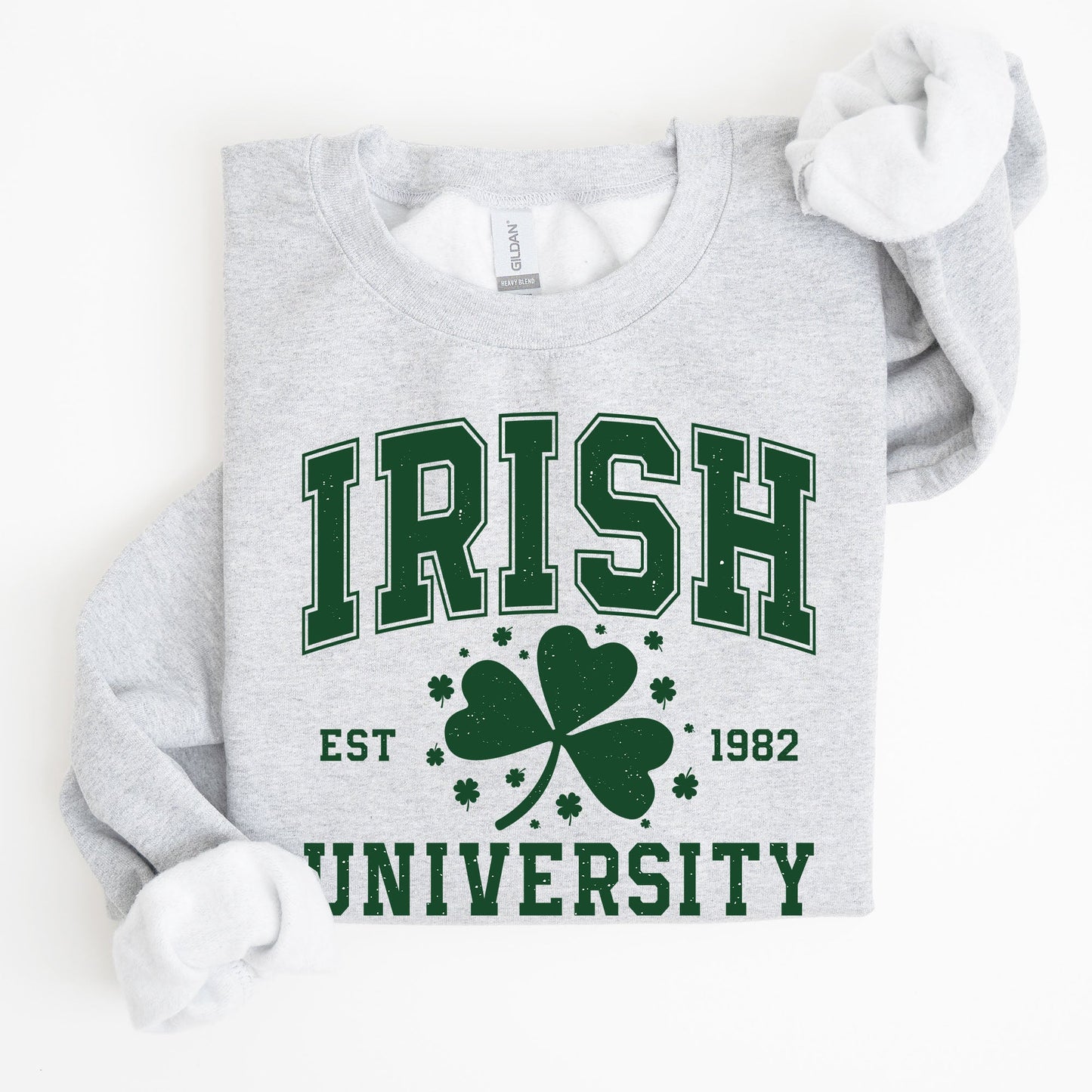 Irish University, Lucky, St. Paddy's Day, Coquette, Bow, Clover, Shamrock, Irish, Lucky Charm, St Patrick's Day Sweatshirt