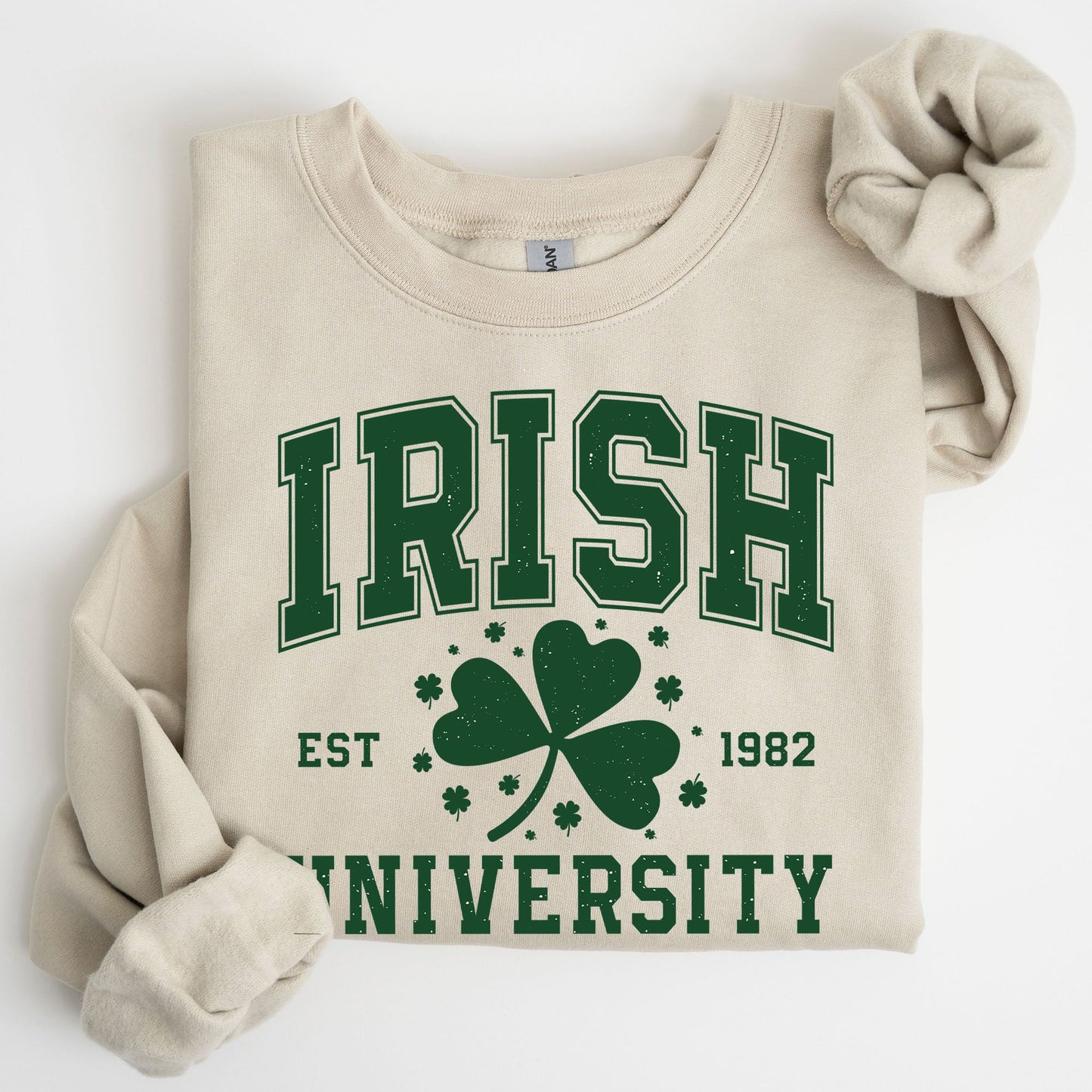 Irish University, Lucky, St. Paddy's Day, Coquette, Bow, Clover, Shamrock, Irish, Lucky Charm, St Patrick's Day Sweatshirt