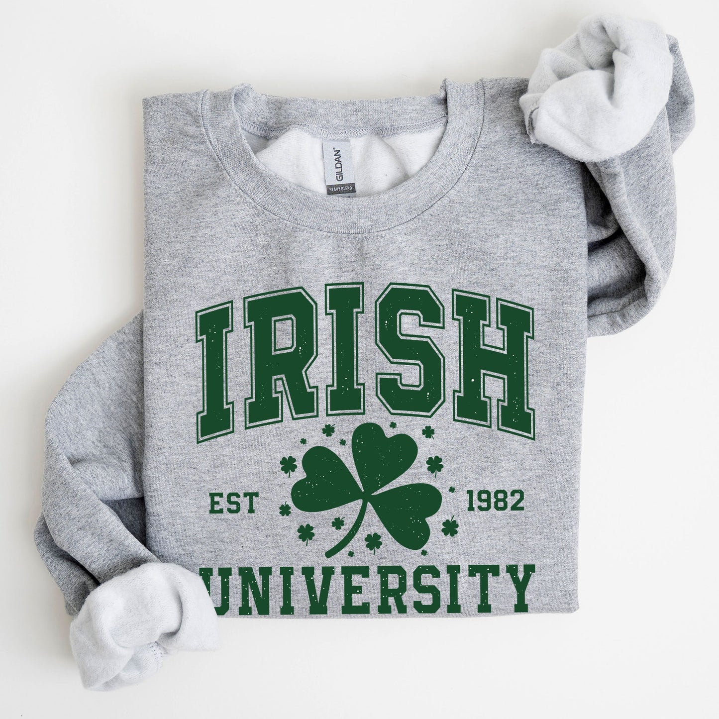 Irish University, Lucky, St. Paddy's Day, Coquette, Bow, Clover, Shamrock, Irish, Lucky Charm, St Patrick's Day Sweatshirt