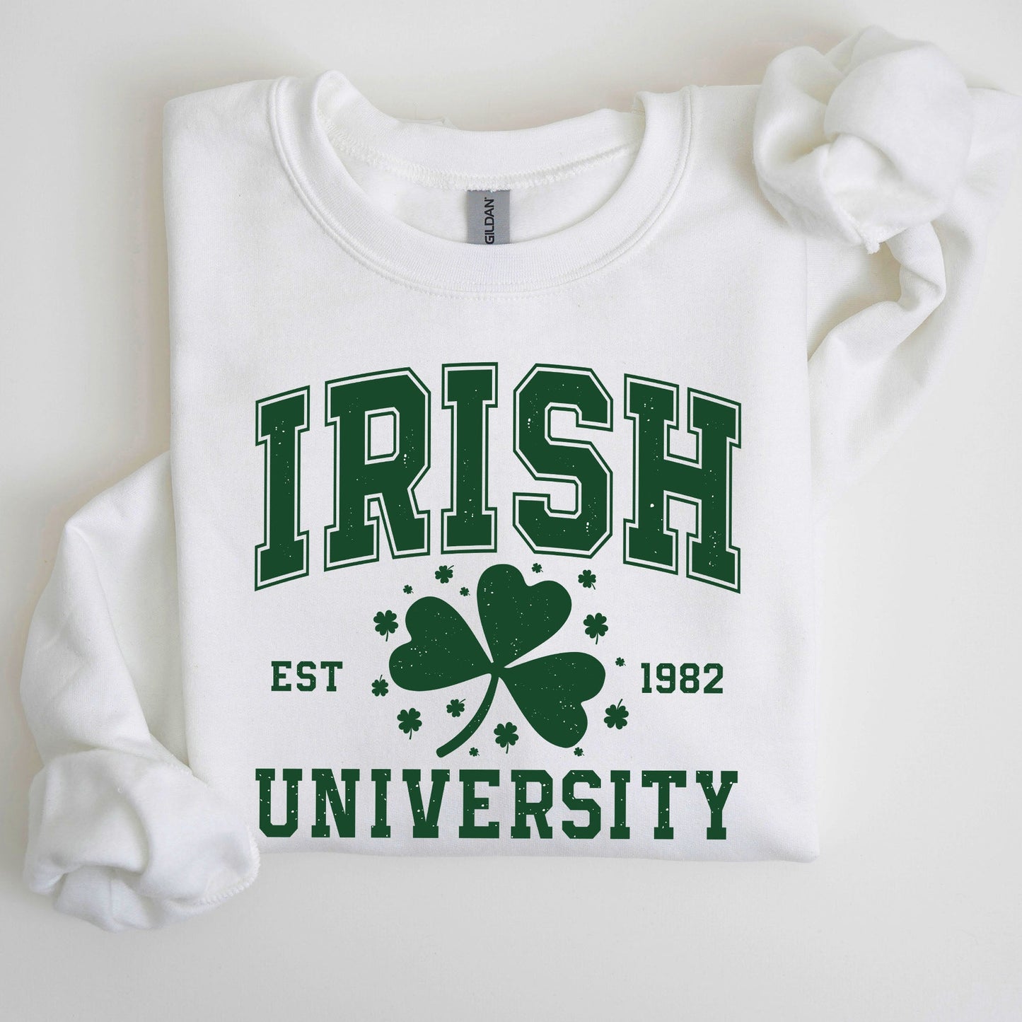 Irish University, Lucky, St. Paddy's Day, Coquette, Bow, Clover, Shamrock, Irish, Lucky Charm, St Patrick's Day Sweatshirt