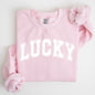 Lucky, St. Paddy's Day, Coquette, Bow, Clover, Shamrock, Irish, Lucky Charm, St Patrick's Day Sweatshirt