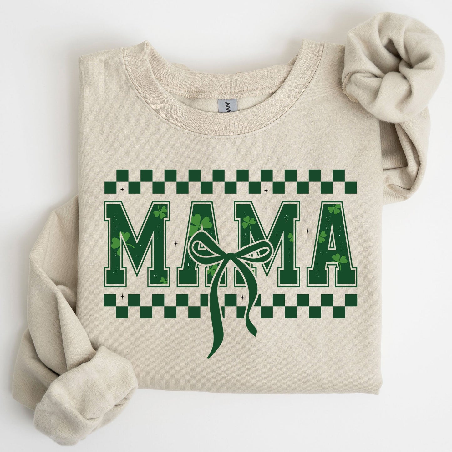 Checkered Mama, Vintage, St. Paddy's Day, Bow, Clover, Shamrock, Lucky, Irish, Lucky Charm, St Patrick's Day Sweatshirt