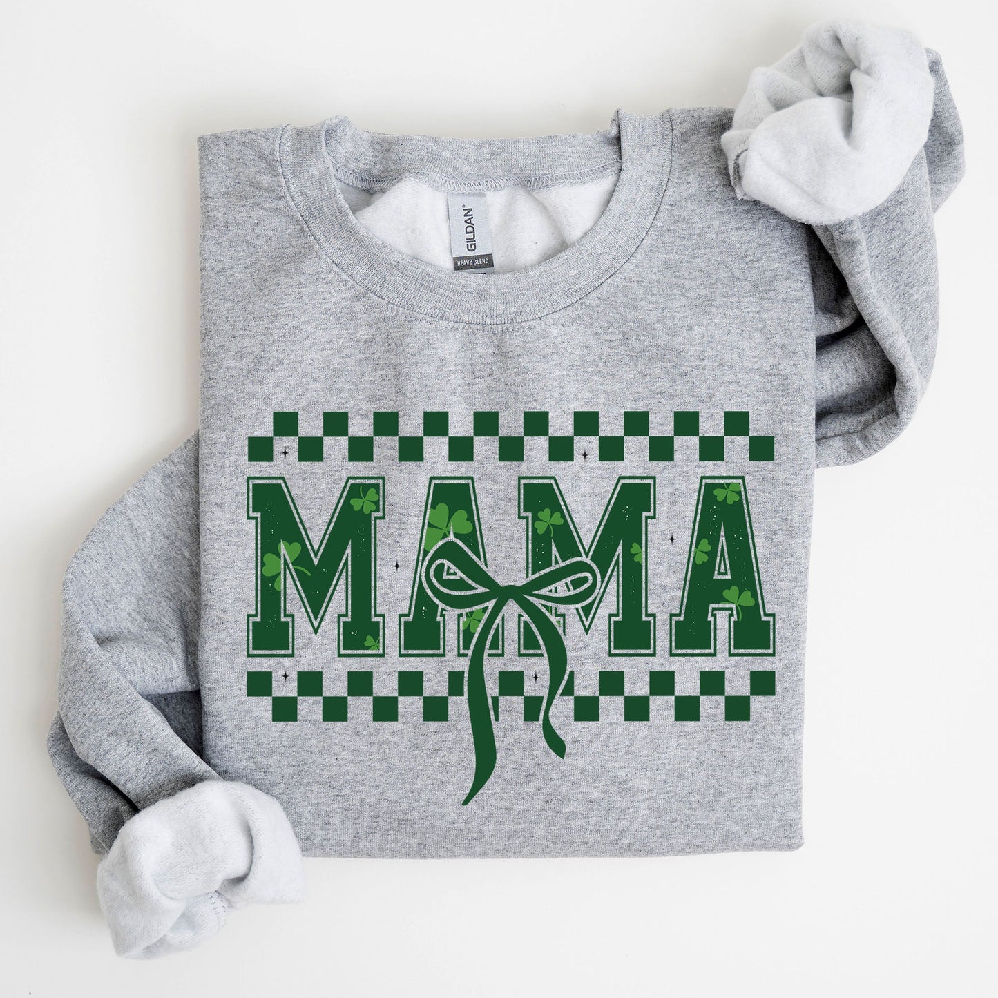 Checkered Mama, Vintage, St. Paddy's Day, Bow, Clover, Shamrock, Lucky, Irish, Lucky Charm, St Patrick's Day Sweatshirt