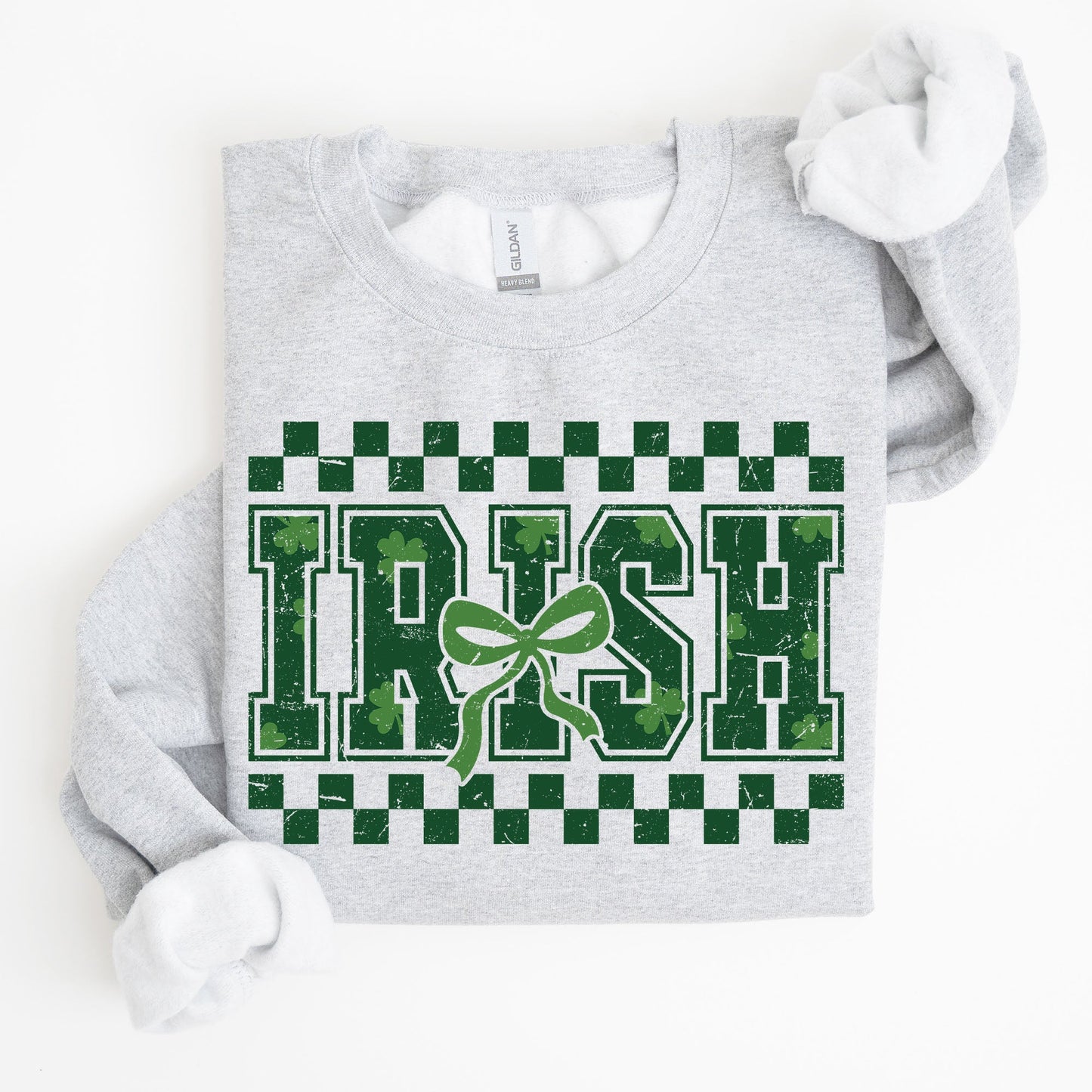 Irish, Checkered, Retro, Lucky, Shamrock, Bow, Coquette, Lucky Charm, St Patrick's Day Sweatshirt