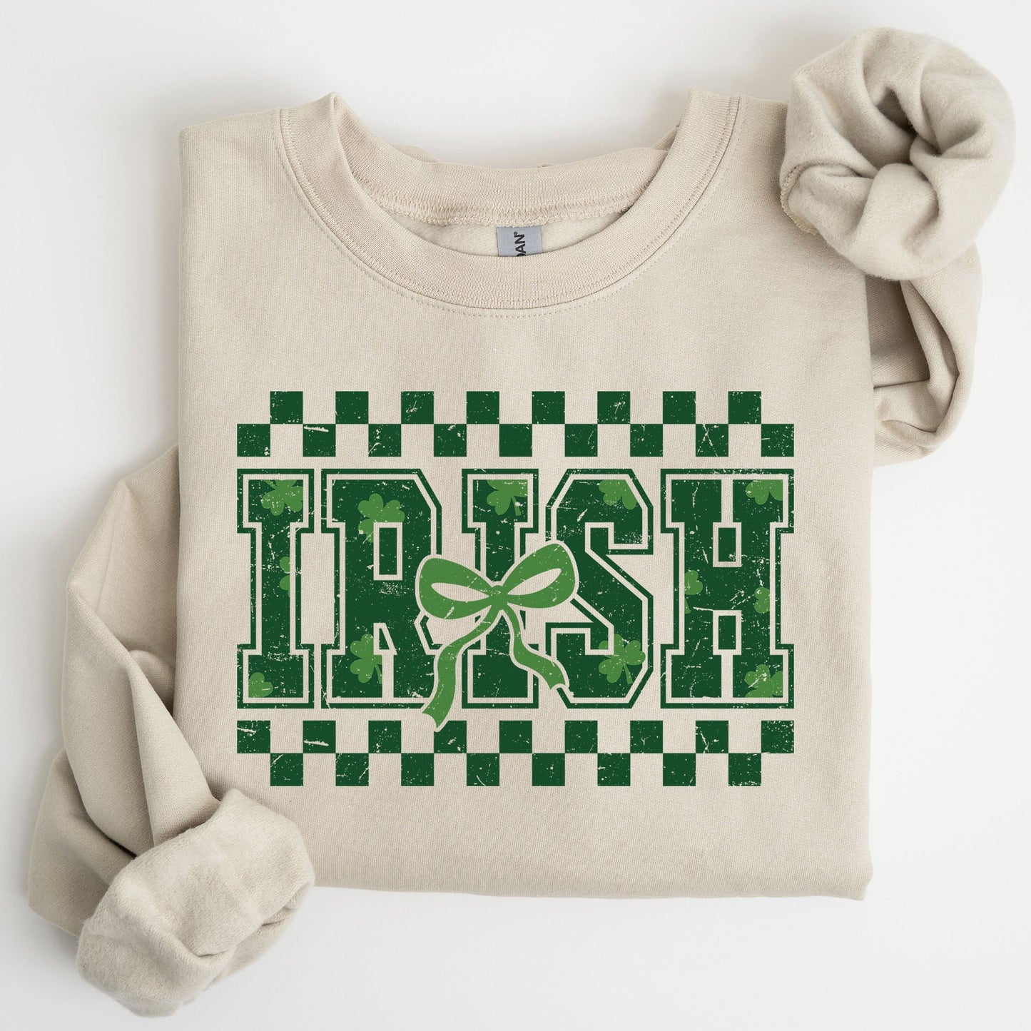Irish, Checkered, Retro, Lucky, Shamrock, Bow, Coquette, Lucky Charm, St Patrick's Day Sweatshirt