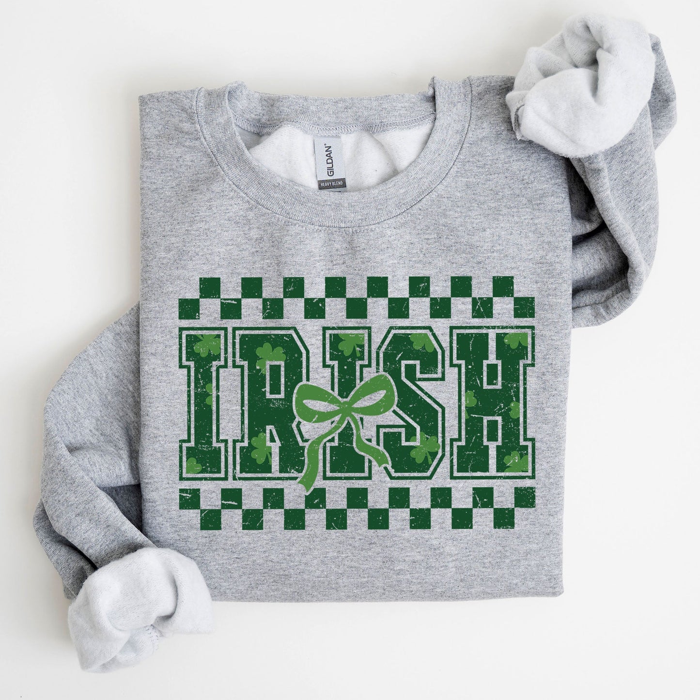 Irish, Checkered, Retro, Lucky, Shamrock, Bow, Coquette, Lucky Charm, St Patrick's Day Sweatshirt