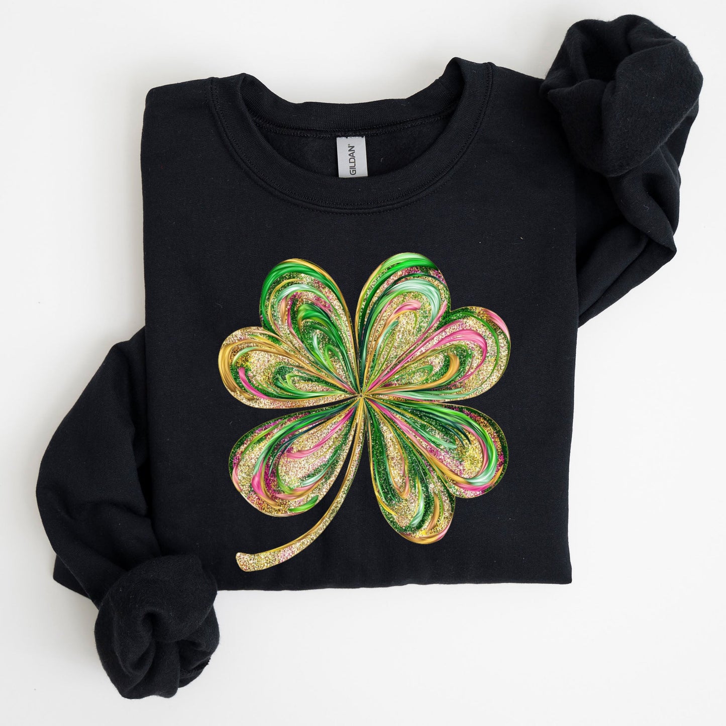 Colorful Shamrock, Four Leaf Clover, Sequin Style, Lucky, Irish, Lucky Charm, Retro, St Patrick's Day Sweatshirt