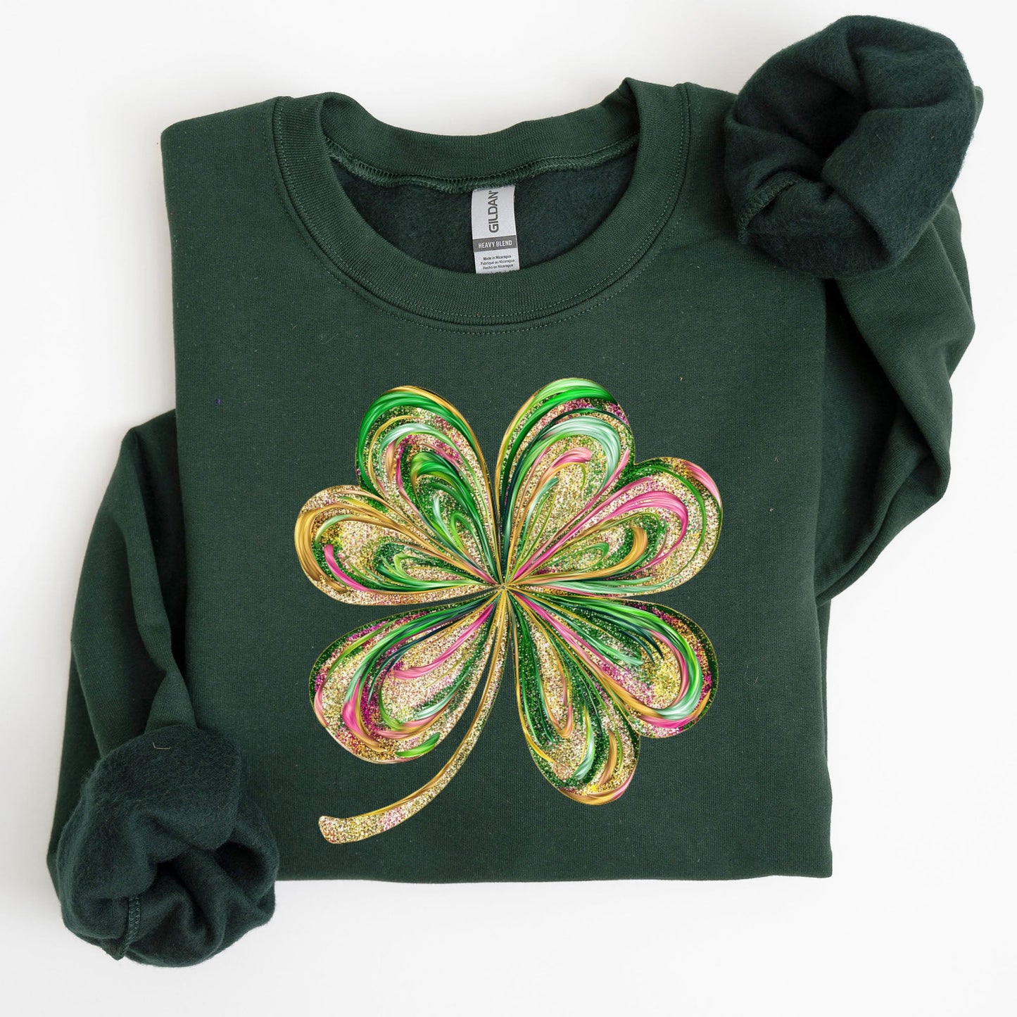 Colorful Shamrock, Four Leaf Clover, Sequin Style, Lucky, Irish, Lucky Charm, Retro, St Patrick's Day Sweatshirt