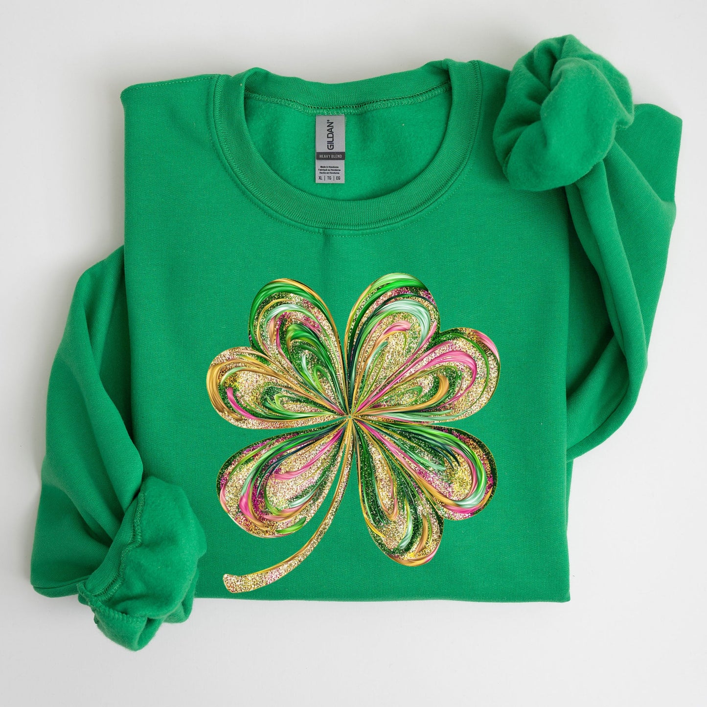 Colorful Shamrock, Four Leaf Clover, Sequin Style, Lucky, Irish, Lucky Charm, Retro, St Patrick's Day Sweatshirt