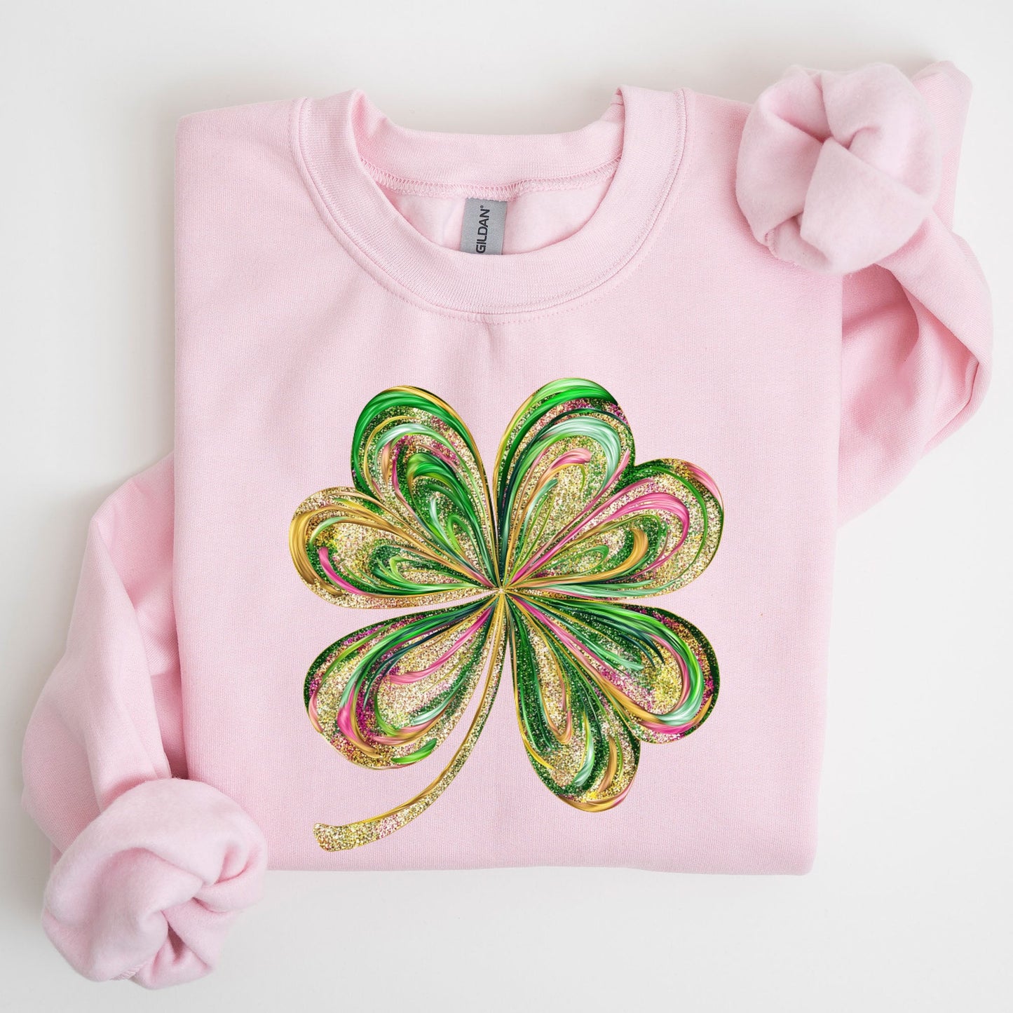 Colorful Shamrock, Four Leaf Clover, Sequin Style, Lucky, Irish, Lucky Charm, Retro, St Patrick's Day Sweatshirt
