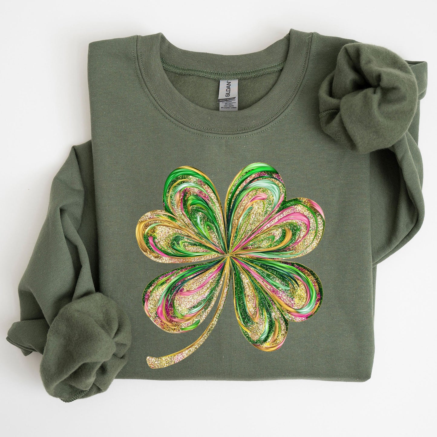 Colorful Shamrock, Four Leaf Clover, Sequin Style, Lucky, Irish, Lucky Charm, Retro, St Patrick's Day Sweatshirt