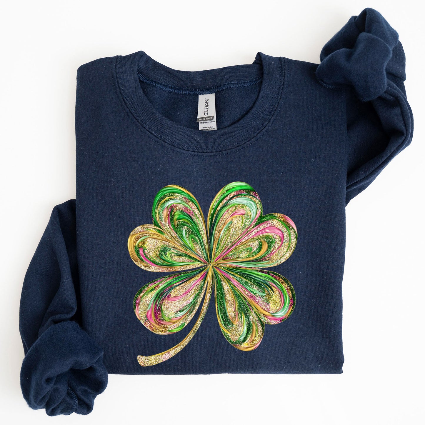Colorful Shamrock, Four Leaf Clover, Sequin Style, Lucky, Irish, Lucky Charm, Retro, St Patrick's Day Sweatshirt