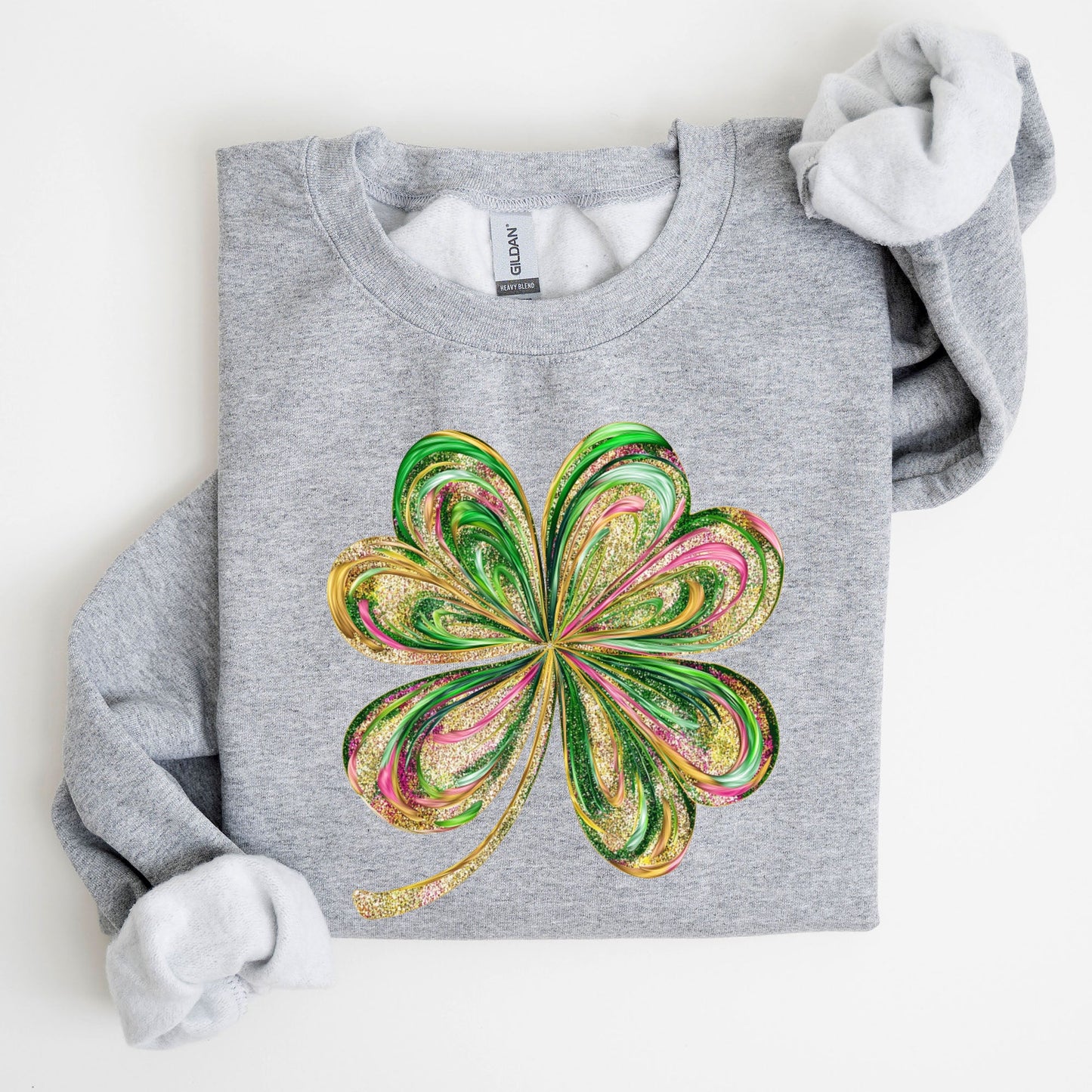 Colorful Shamrock, Four Leaf Clover, Sequin Style, Lucky, Irish, Lucky Charm, Retro, St Patrick's Day Sweatshirt