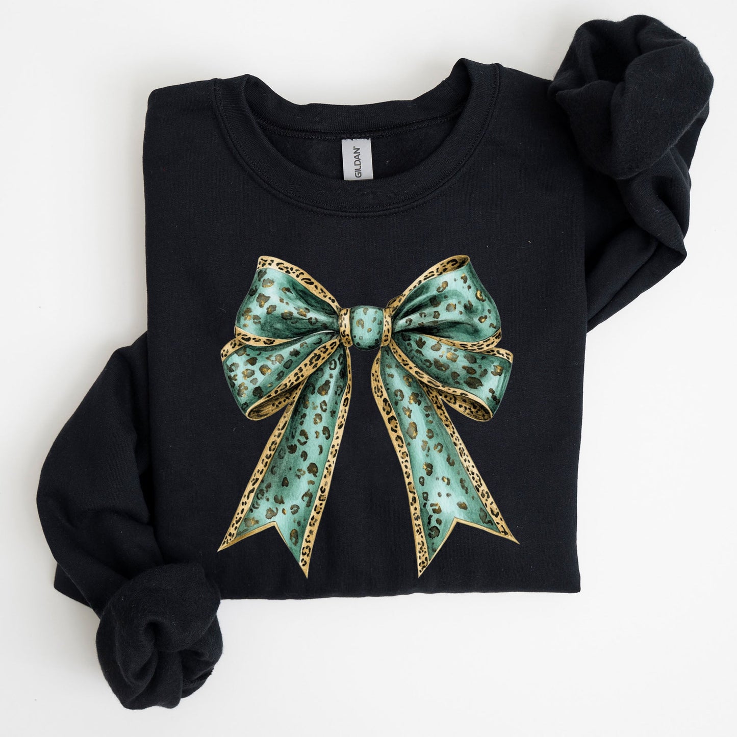 Leopard Bow, Coquette, Lucky, Shamrock, Lucky Charm, Irish, Retro, St Patrick's Day Sweatshirt