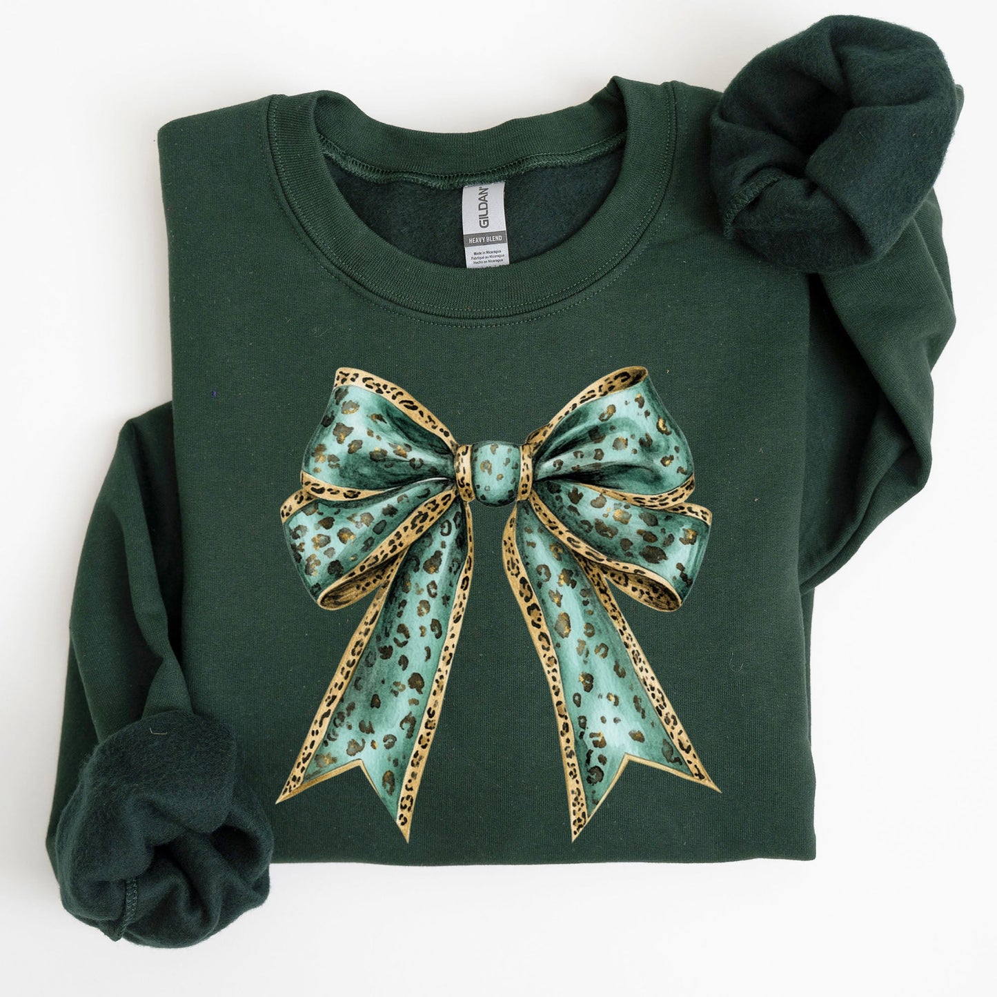 Leopard Bow, Coquette, Lucky, Shamrock, Lucky Charm, Irish, Retro, St Patrick's Day Sweatshirt