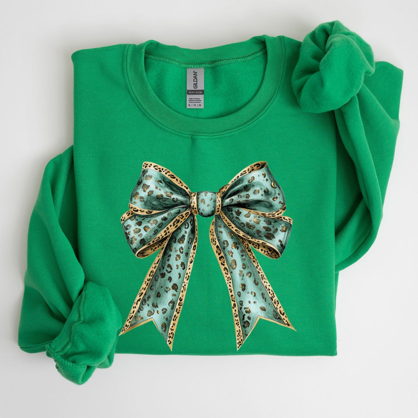 Leopard Bow, Coquette, Lucky, Shamrock, Lucky Charm, Irish, Retro, St Patrick's Day Sweatshirt