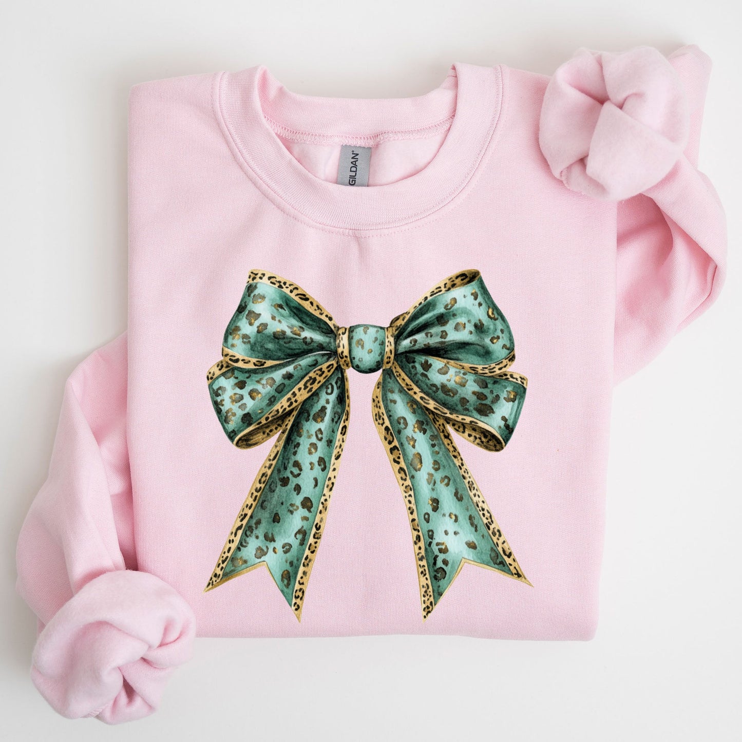 Leopard Bow, Coquette, Lucky, Shamrock, Lucky Charm, Irish, Retro, St Patrick's Day Sweatshirt