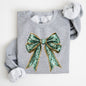 Leopard Bow, Coquette, Lucky, Shamrock, Lucky Charm, Irish, Retro, St Patrick's Day Sweatshirt