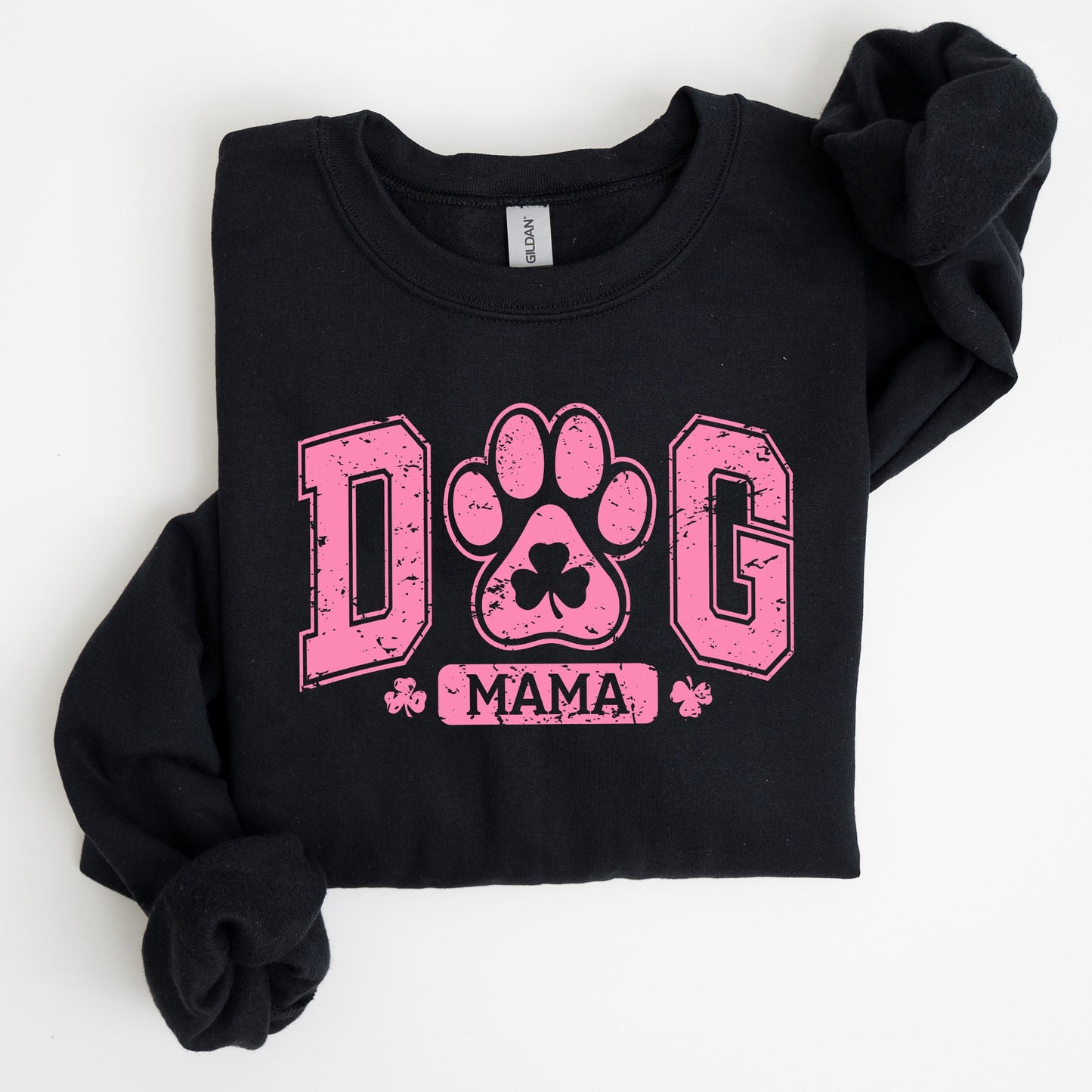 Dog Mama, Pink, Lucky, Shamrock, Lucky Charm, Irish, Retro, St Patrick's Day Sweatshirt